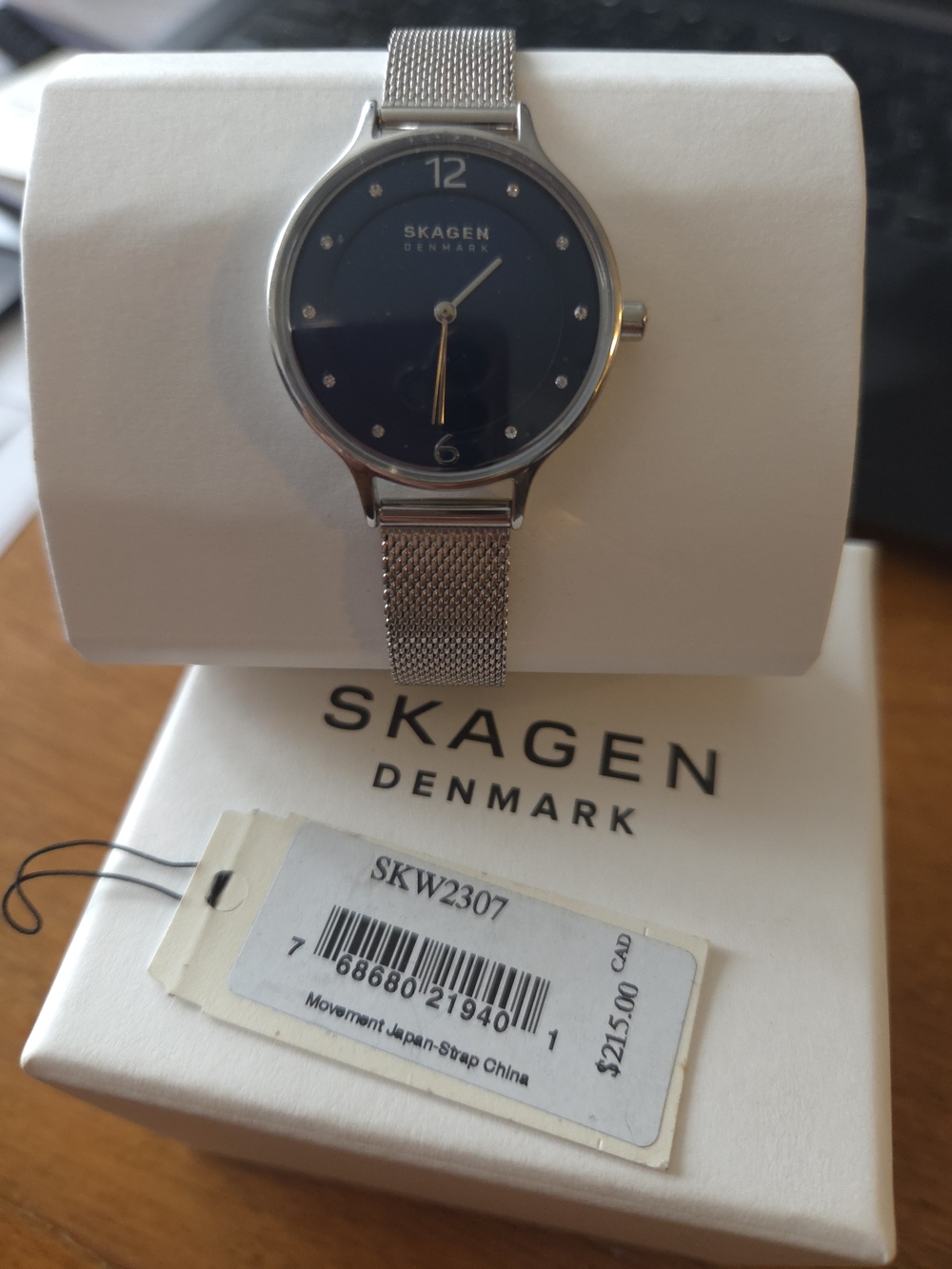 Skagen Women's Silver Mesh Bracelet Watch with Navy Dial